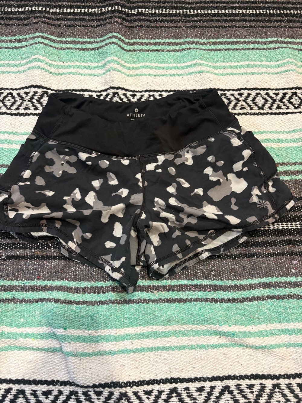 Athleta Black & Gray Camo-Print Athletic Shorts